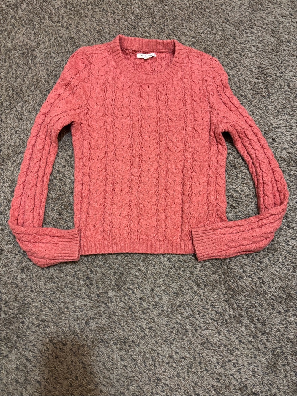 American Eagle Outfitters Coral Cable Knit Crewneck Sweater